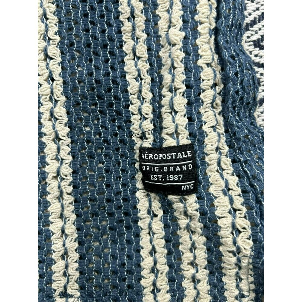 Aeropostale Men's Striped Button-Up Shirt L Blue White Textured Knit Casual Top - Picture 4 of 6